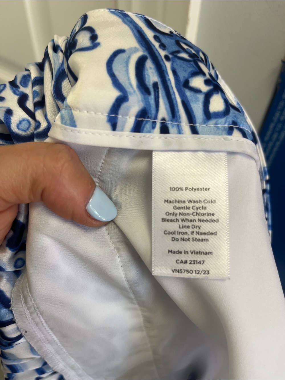 Talbots White and Blue Paisley Wide-Leg Pants - Picture 4 of 4